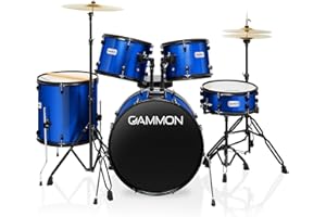 Gammon Percussion Full Size Complete Adult 5-Piece Drum Set with Cymbals, Stands, Stool, and Sticks - Blue