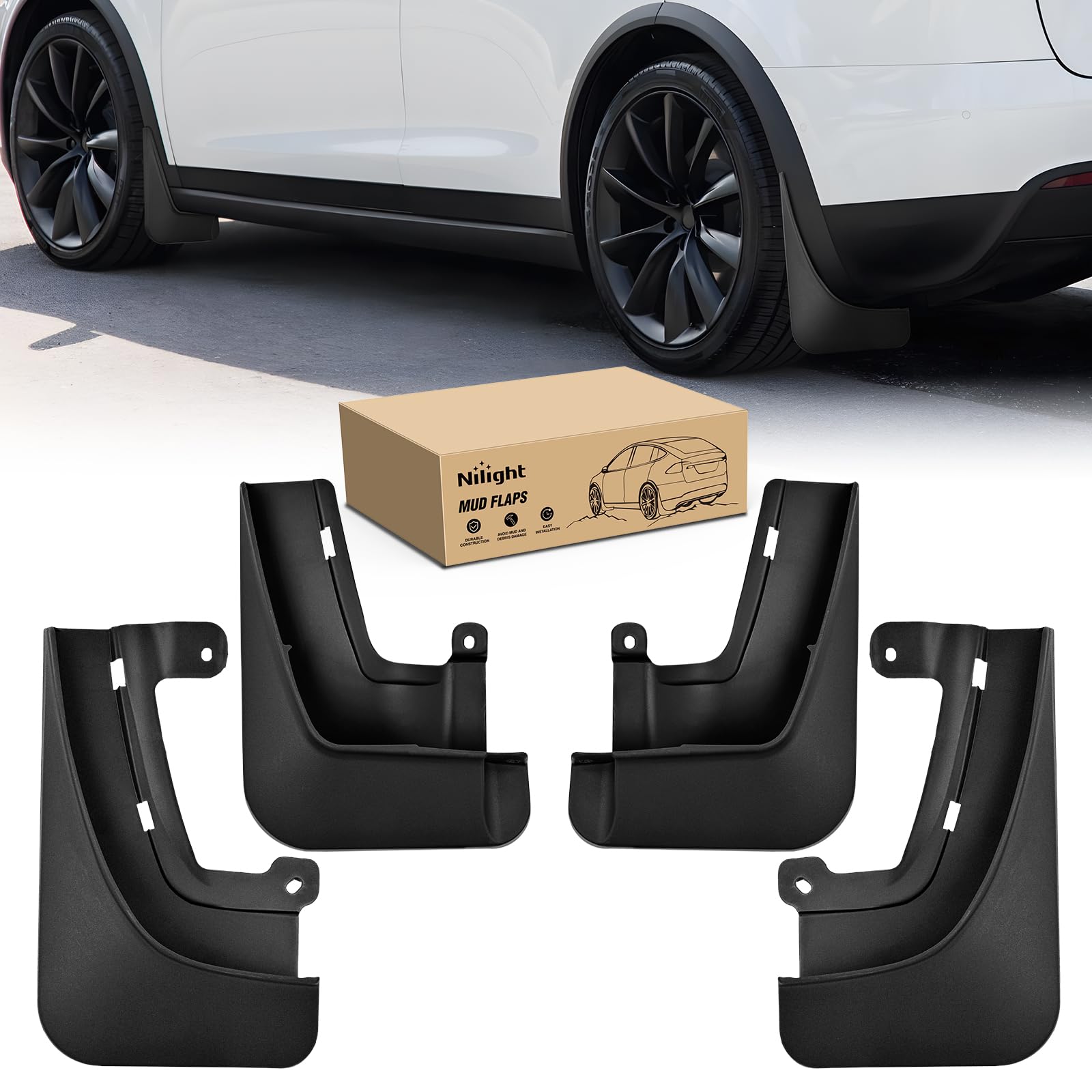 Photo 1 of Nilight Mud Flaps for Tesla Model X 2022 2023 2024 2025 2026, No Drilling Precision Fit Exterior Accessories Heavy-Duty Splash Guards Protection, Front & Rear Set