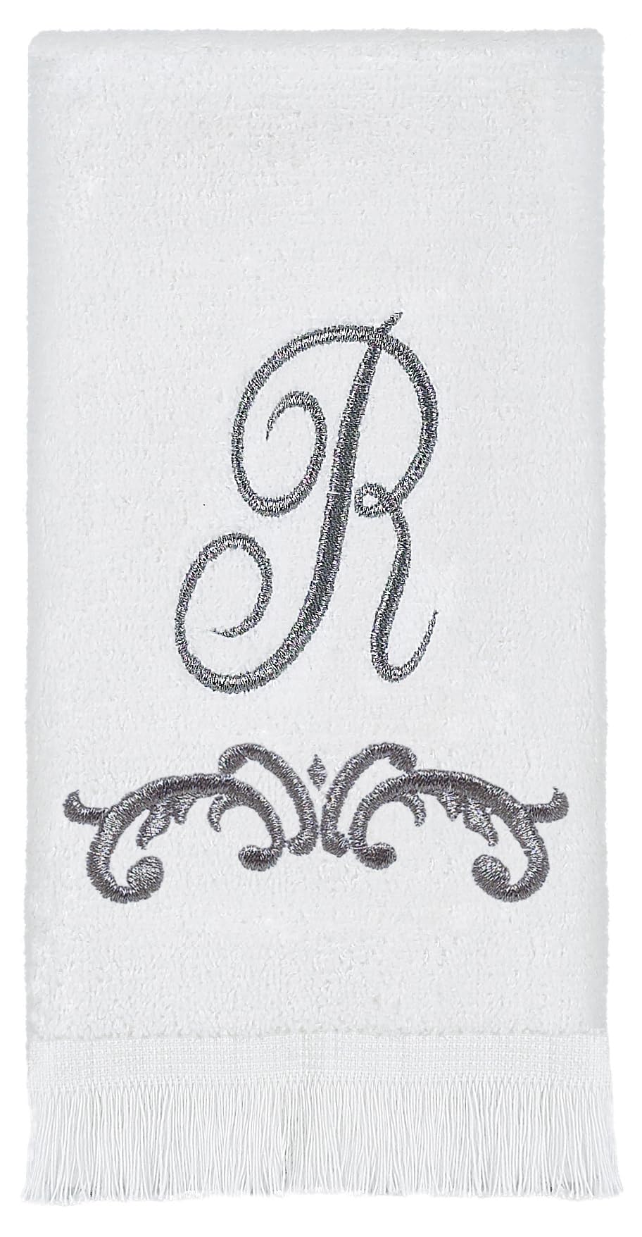 Avanti Linens Soft & Absorbent Cotton Towel, R-Scroll, Cursive Style Decor, White