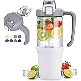 HYDRAGLAZIC 32oz Glass Water Bottle, 2-in-1 Straw and Sip Spout Lid, Leakproof Wide Mouth Tumbler with Handle, BPA-Free Reusable Bottle for Sports, Office, Outdoor, White