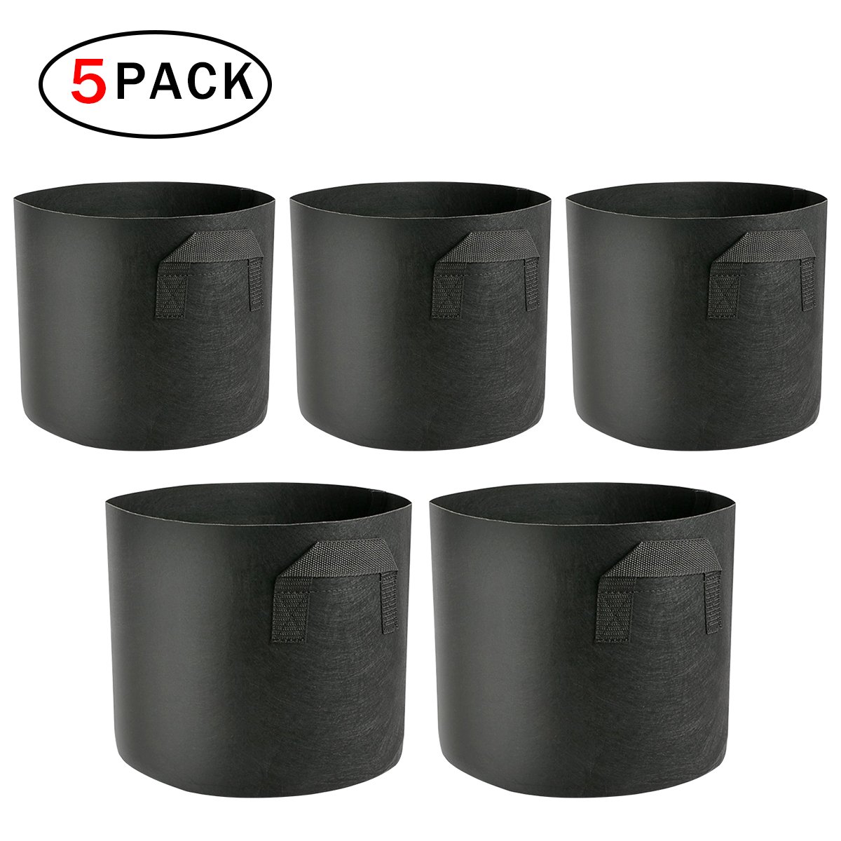 Ndier 5 Pack Plant Growing Bag Planter Bags with Handle Straps Aeration Fabric Pots , Non-woven Breathable Permeable Degradable (Black) (3 gallon)
