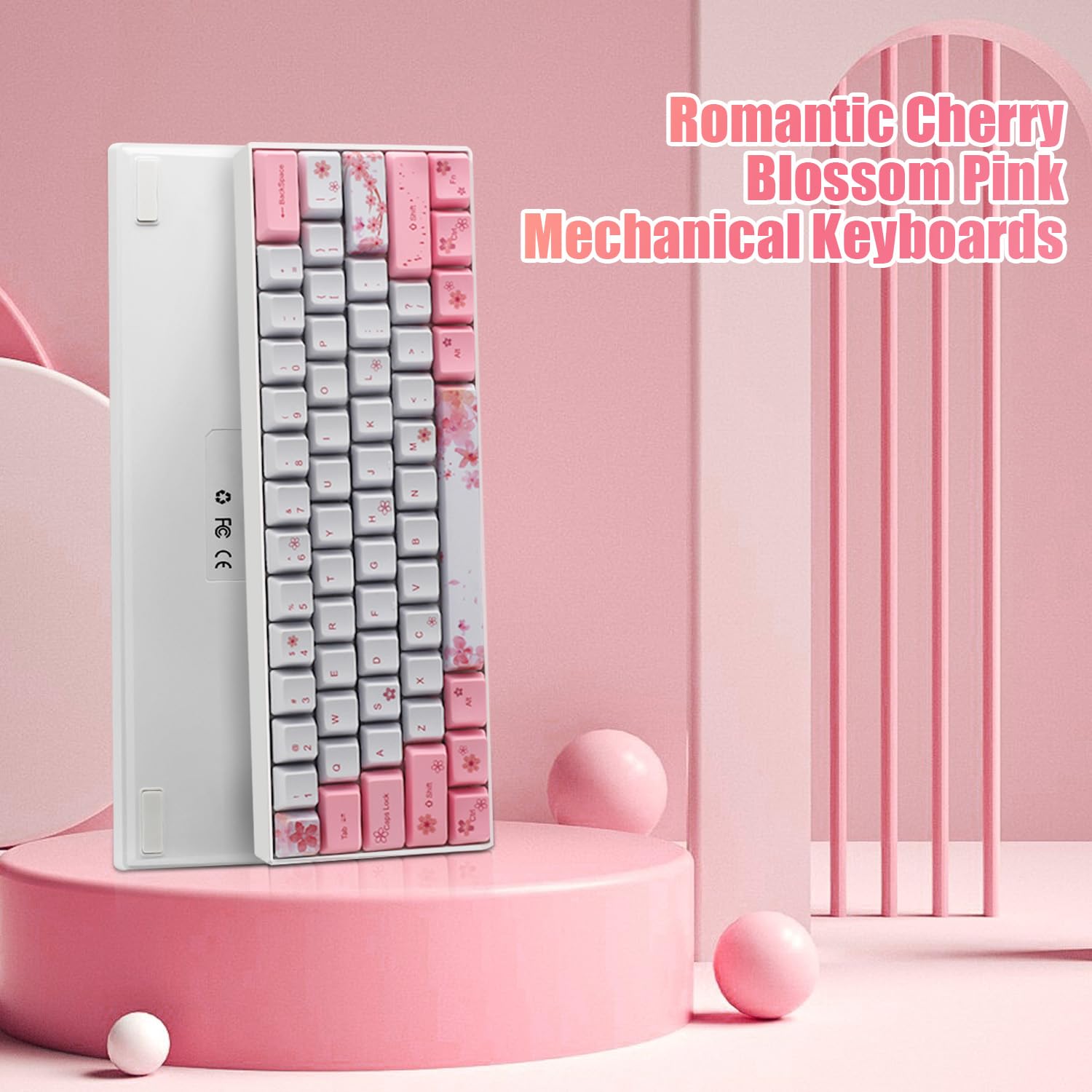 Manbala ZMX Cherry Blossom 61 Mechanical Keyboard,60%Compact Mechanical 61Keys 5.0Bluetooth/Type-C Wired Dual-Mode RGB Backlit Five-Sided Sublimation PBT Keycap Gaming Keyboard (Red Switch, Pink)