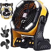 RUNTOP Camping Fan 20000mAh Rechargeable, 2 Blades High Speed Portable Ultra-quiet, Battery Operated Fan with Hook,Timer, Light,270°Rotation USB Cordless fans for Tents,Travel,Beach,Outdoor,Table