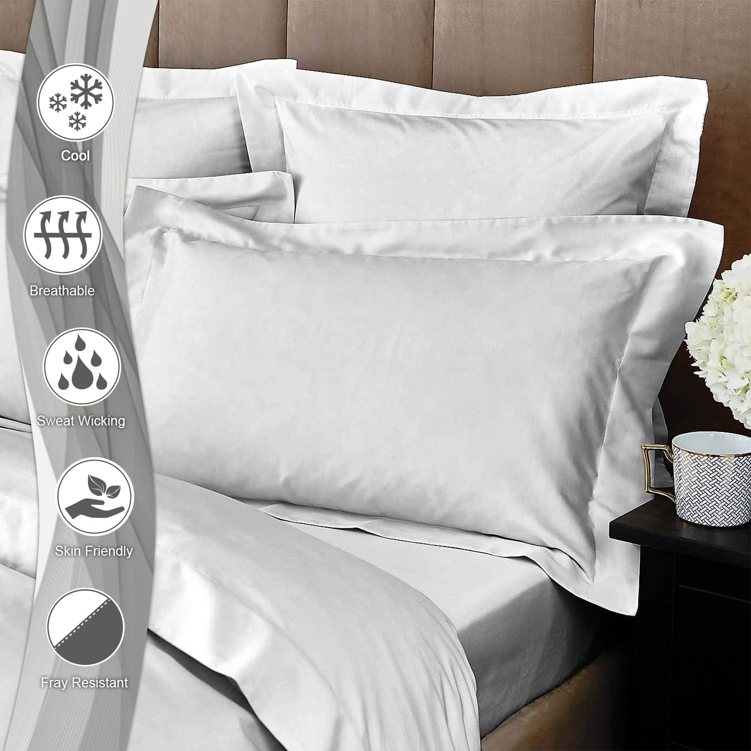 Pizuna Pure Cotton King Size Oxford Pillowcases 2 Pack White 50x90cm - Image 3
