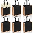 SOUJOY 6 Pack Burlap Tote Bags, 23×25 cm Reusable Gift Tote with Handles, Black Jute Beach Bags, Canvas Grocery Shopping Tote
