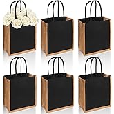 SOUJOY 6 Pack Burlap Tote Bags, 23×25 cm Reusable Gift Tote with Handles, Black Jute Beach Bags, Canvas Grocery Shopping Tote