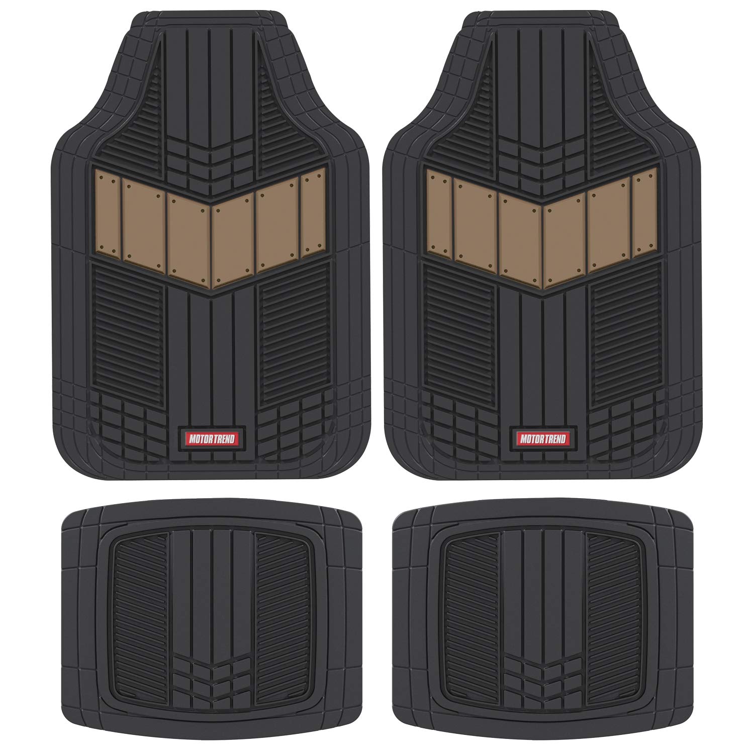 Motor Trend MTX101 Beige DualFlex Two-Tone Rubber Car Floor Mats for Automotive SUV Van Truck Liners - Channel Drainer All Weather Protection