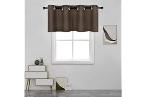 DECOVSUN Solid Grommet Top Brown Valance for Kitchen Windows Blackout Curtain for Living Room Short Straight Drape for Bedroom Kids Room/Cafe/Loft 52X18 1 Panel Coffee Brown