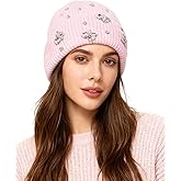 BOLLEY JOSS Womens Winter Beanies Sparkle Crystal Rhinestone Cuffed Knitted Beanie Hats