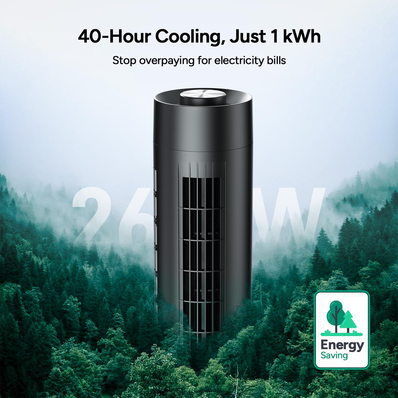 DR.PREPARE  Tower Fan, 28 dB Quiet Desk Fan, 3‑Speeds, 80° Oscillation, Detachable Washable Bladeless Design, 16 Inch Portable Table Fan for Room, Home, Office,Black