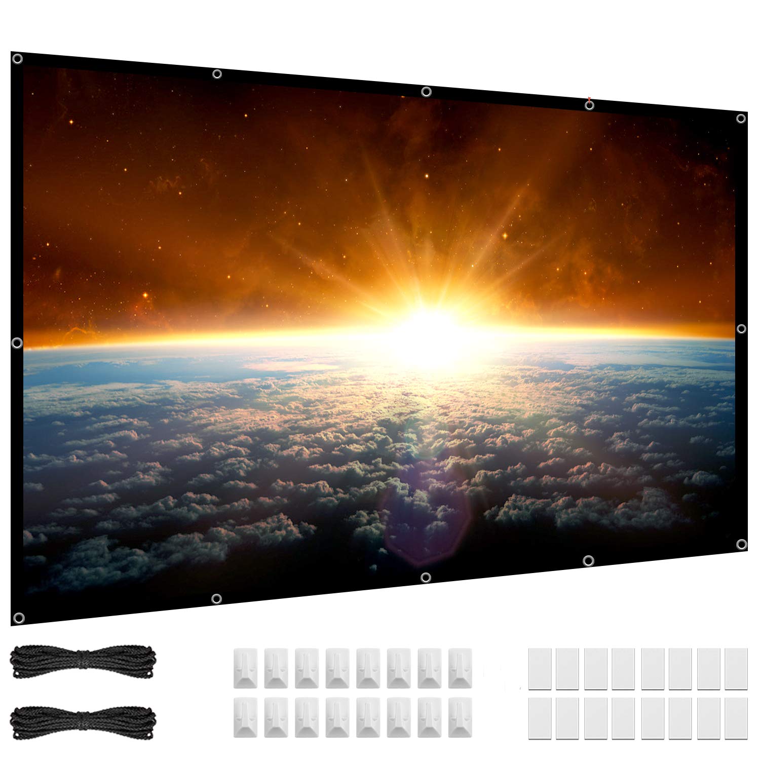 100 inch Projector Screen, 16:9 HD 4K Foldable No Crease Portable Video Projection Movie Screen Grommets for Outdoor Indoor Home Theater