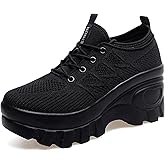 Women's Chunky Platform Comfort Orthopedic Wedge Walking Shoes Fashion Knitted Breathable Lace Up Lug Sole Casual Non-Slip Running Shoes with Arch Support