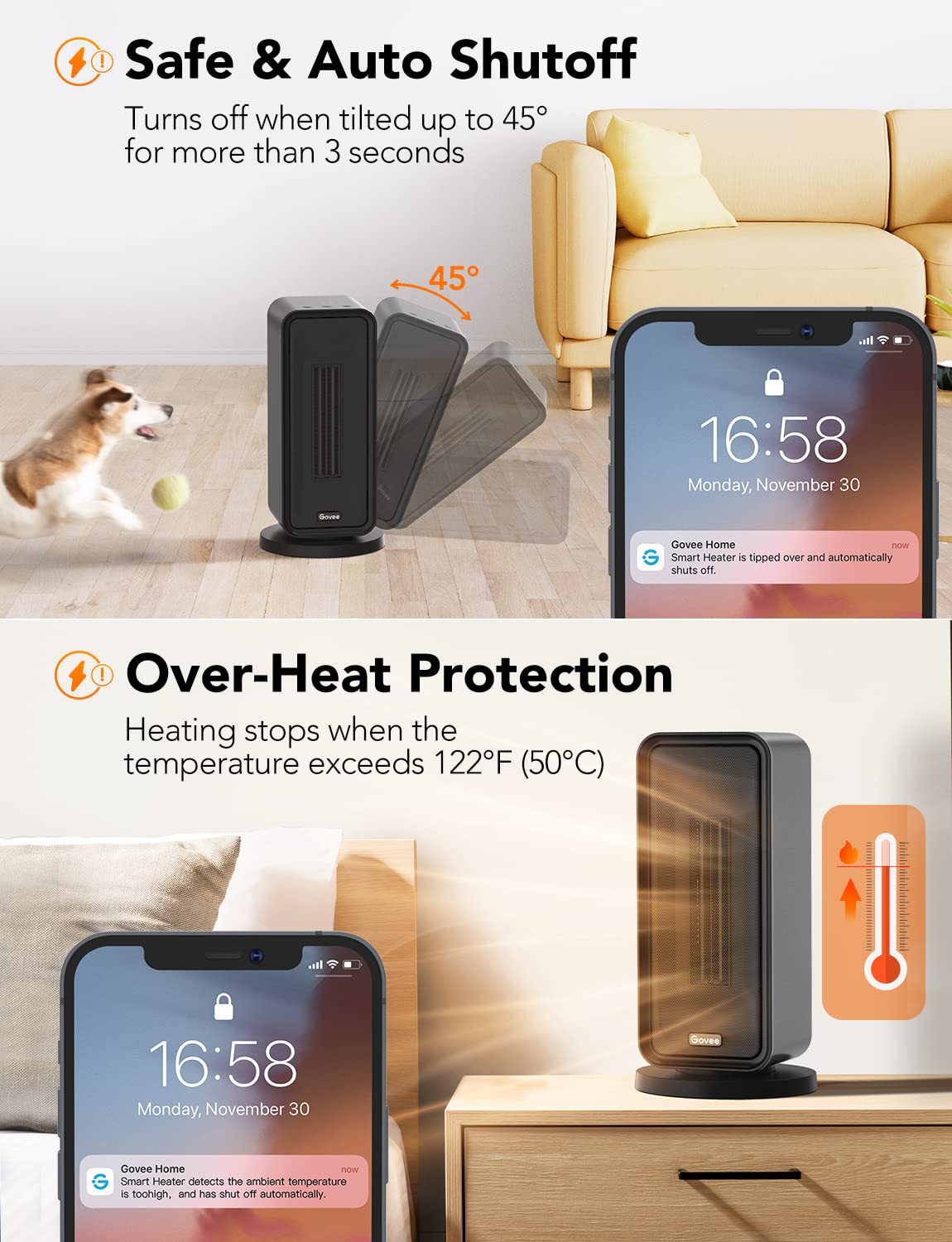 Electric Space Heater, 1500W Smart Space Heater with Thermostat, WiFi & Bluetooth App Control, Works with Alexa & Google Assistant, Ceramic Heater for Bedroom, Office, Living Room, Black