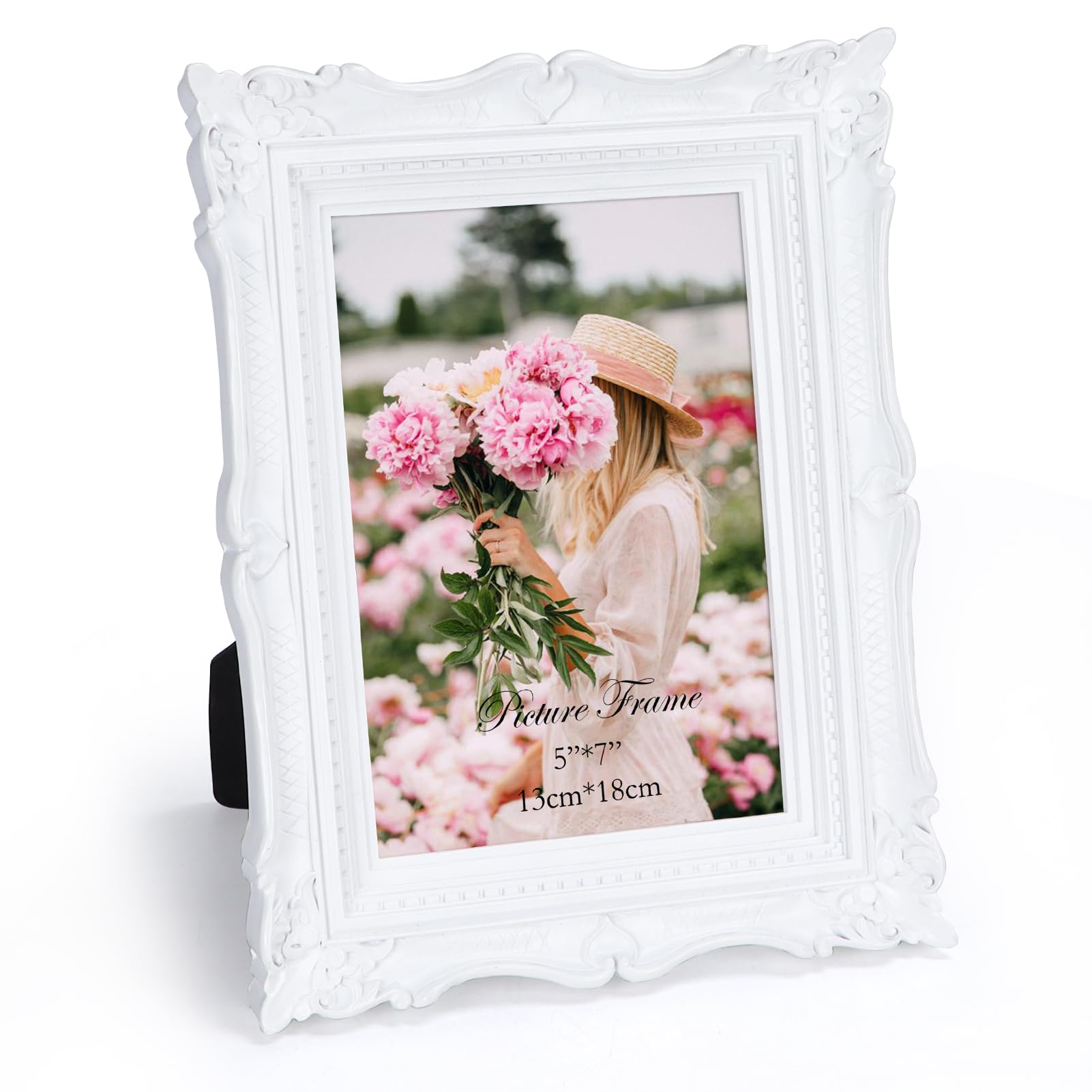 Photo 1 of PHAREGE 5x7 White Vintage Picture Frame, 5 by 7 Ornate Antique Picture Frame for Wedding, Retro Photo Frame Displays Horizontally or Vertically On Tabletop