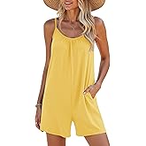 LILBETTER Womens Summer Casual Loose Rompers Sleeveless Stretchy Short Jumpsuits with Pockets