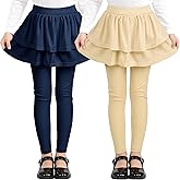 Resinta 2 Pack Girls Leggings Uniform Pants Legging with Skirts Stretch Warm Pant 4-14 Years