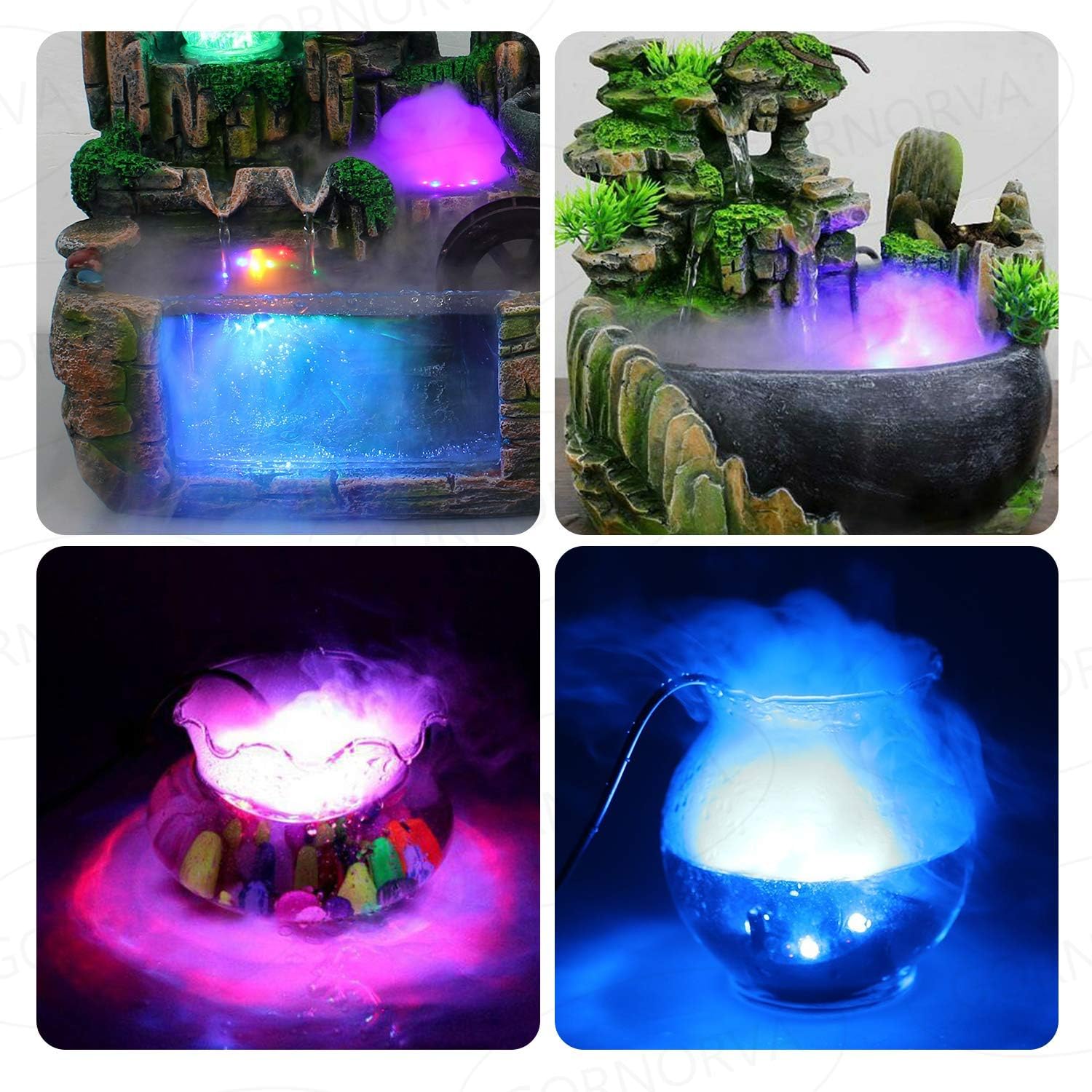 GORNORVA Aluminum Mist Maker Mini Fog Maker, 12 LED Mister Maker UL Certificated Fog Machine Atomizer Air Humidifier for Water Fountain Pond Rockery Vase Birdbath Hallween Decor: Home & Kitchen