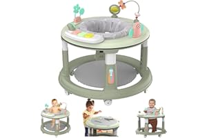 QIZHI-BEAR Baby Walker with 5 Adjustable Heights, Baby Walkers and Activity Center for Boys Girls Babies 6-12 Months, Features 360 Degree Swivel Seat, Music, Detachable Toys, Bounce Foot pad（Green）…