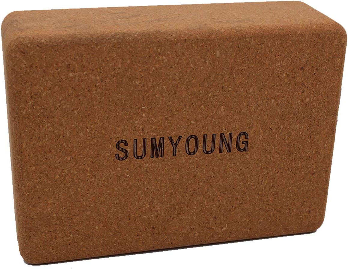 SUMYOUNG Cork Yoga Block - Solid Natural Cork Exercise Brick - 9 x 6 x 3 Inches
