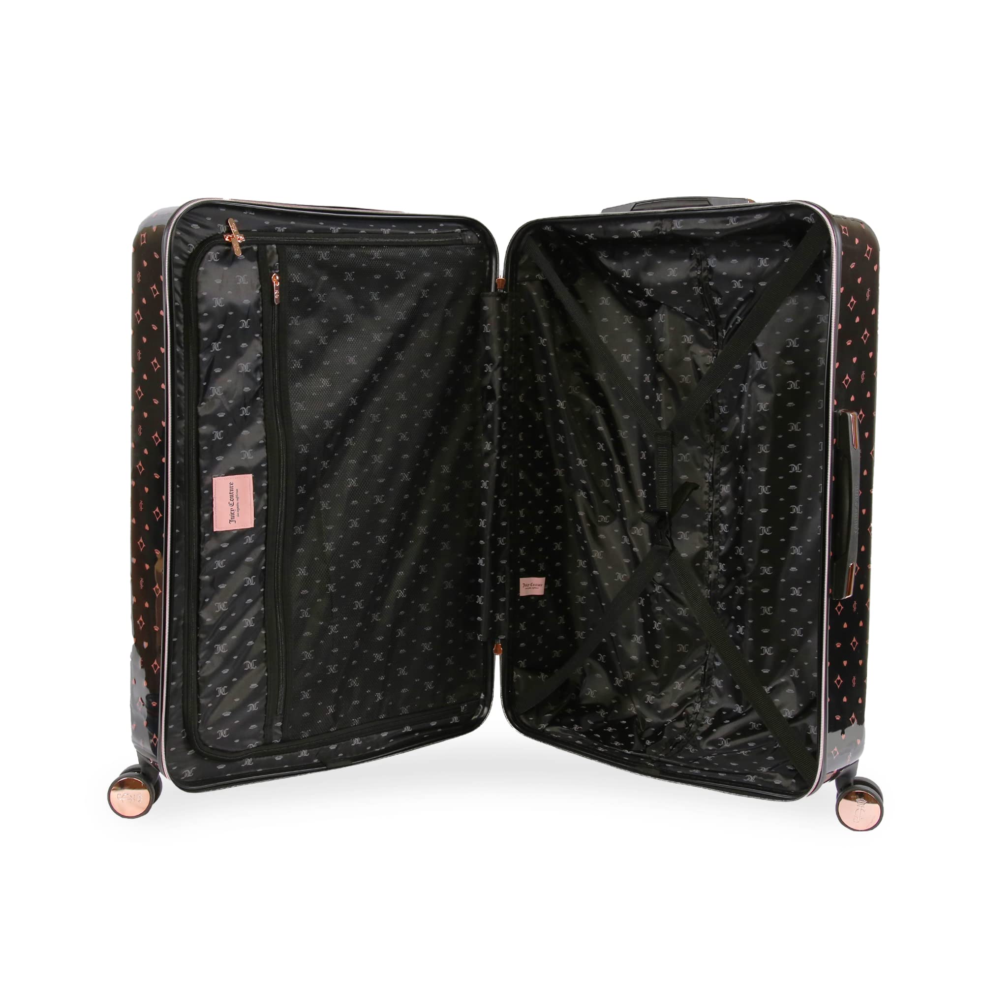 Juicy Couture Women's Arwen Spinner Luggage, Black/Rose Gold, 2pc Set