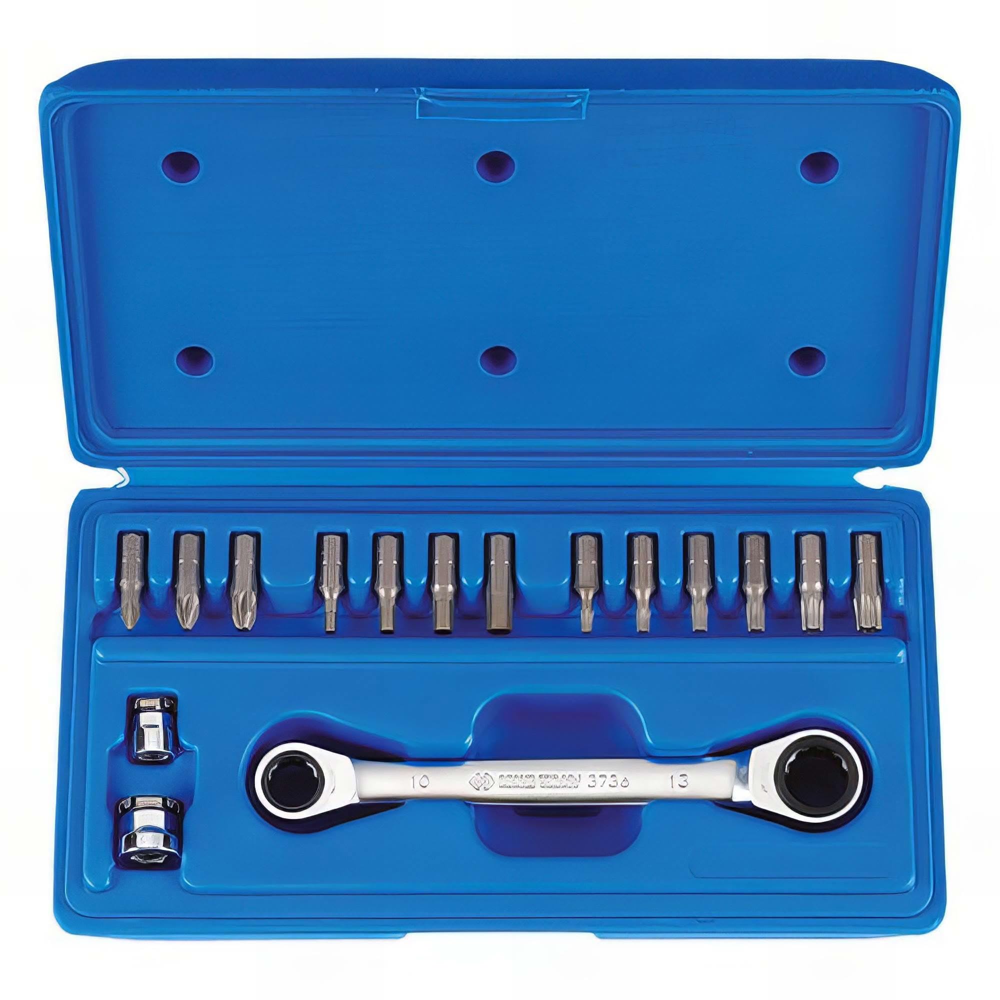 KING TONY 1014CQ Cofre De Wrench De Estrella Con Ratchet Metrica + 13 Bits for DIYers & Professionals, Made for Repair and Installation tasks