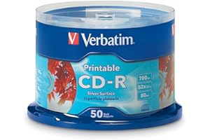 Verbatim CD-R Blank Discs 700MB 80 Minutes 52X Silver Inkjet Printable Surface - 50pk Spindle