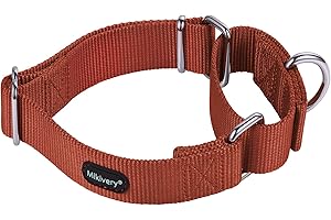Mikivery Martingale Dog Collar Nylon Adjustable and Safety Training Brick Red Caramel Comfortable Metal Buckle Pet Collars for Small Medium and Large Dogs
