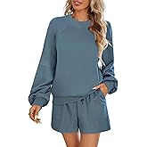 FIOPHY Women's 2 Piece Lounge Matching Sets Sweat Shorts Sweatshirt Tops Sweatsuit Track Suit Pajama Set Fashion Fall Clothes