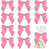 AIMUDI Hot Pink Satin Bows 4.5" Pre-Tied Pink Twist Tie Bows for Treat Bags Pink Ribbon Bows for Crafts Premade Bows for Gift Wrapping Wedding Decor Baby Shower Party Favors - 36 PCs