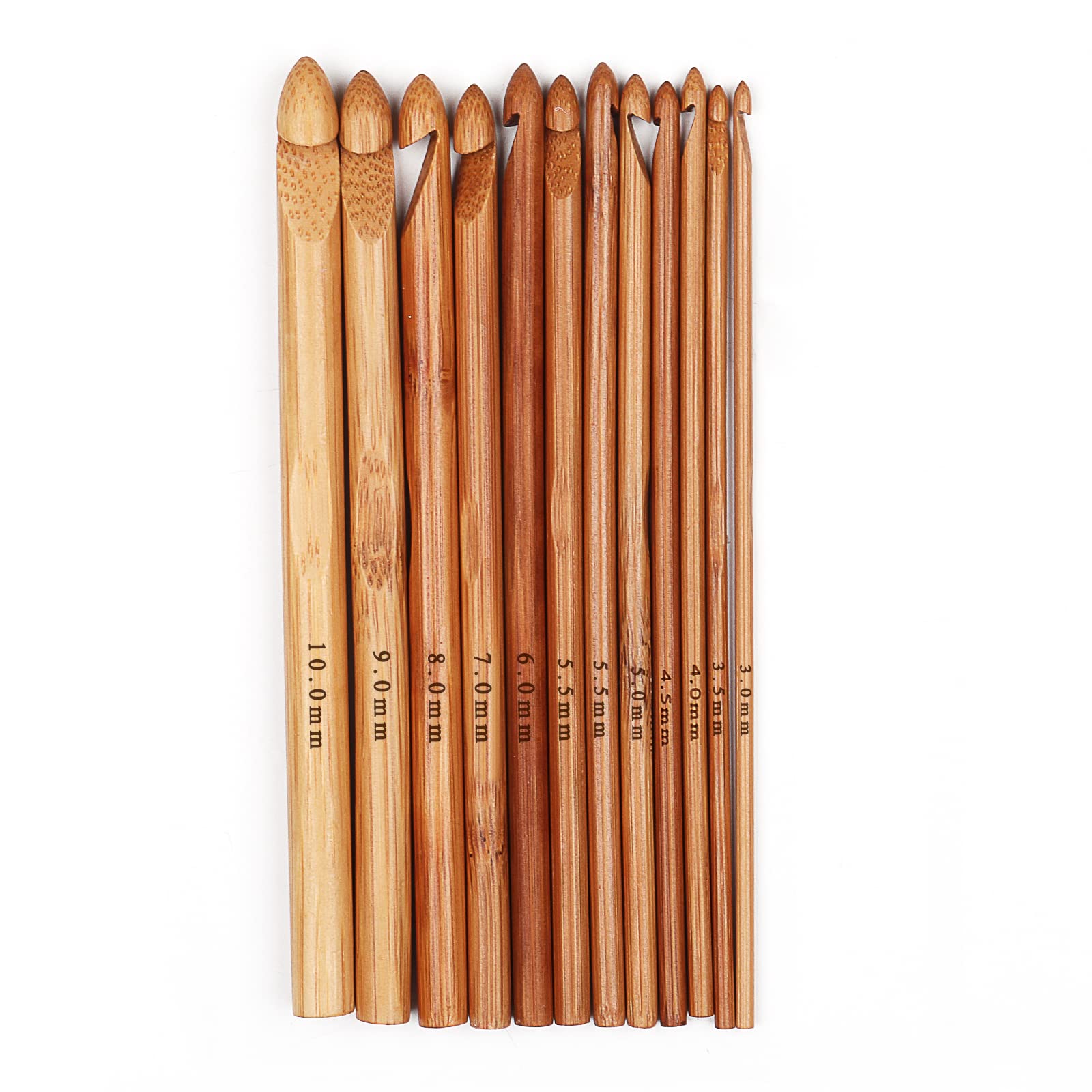 Aeelike Bamboo Crochet Hooks Set, 12 Pack 3mm-10mm Lightweight, Warm, Inline Wooden Crochet Hooks Set Ergonomic for Arthritic Hands and Beginners, for Travel