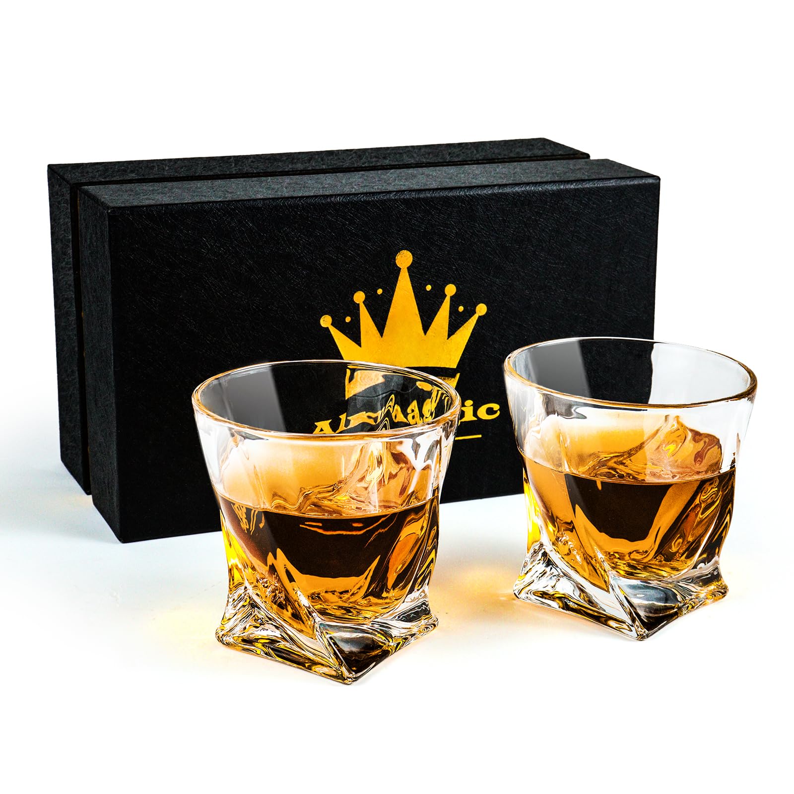 Photo 1 of Almagic Crystal Whiskey Glasses Set of 2 (11 Oz), Old Fashioned Glass Packaged in Sturdy Gift Box, Unique Gifts for Men, Twisted Style Bourbon Glass Cocktail Glasses, Dad Gifts for Birthday
