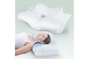 Ultra Pain Relief Cervical Neck Pillow for Sleeping, Adjustable Ergonomic Memory Foam Reading Pillow for Adults, Cooling Orth