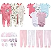 MAMIMAKA Newborn Layette Gift Set 27-Piece Baby Girl Clothes Bodysuits, Pants Essentials and Accessories 0-12Months