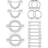 Ruifan 16G 9/16Inch Crystal Ball Nipple Tongue Tongue Shield Rings Stainless Steel Straight Barbell Body Piercing Jewelry Retainer