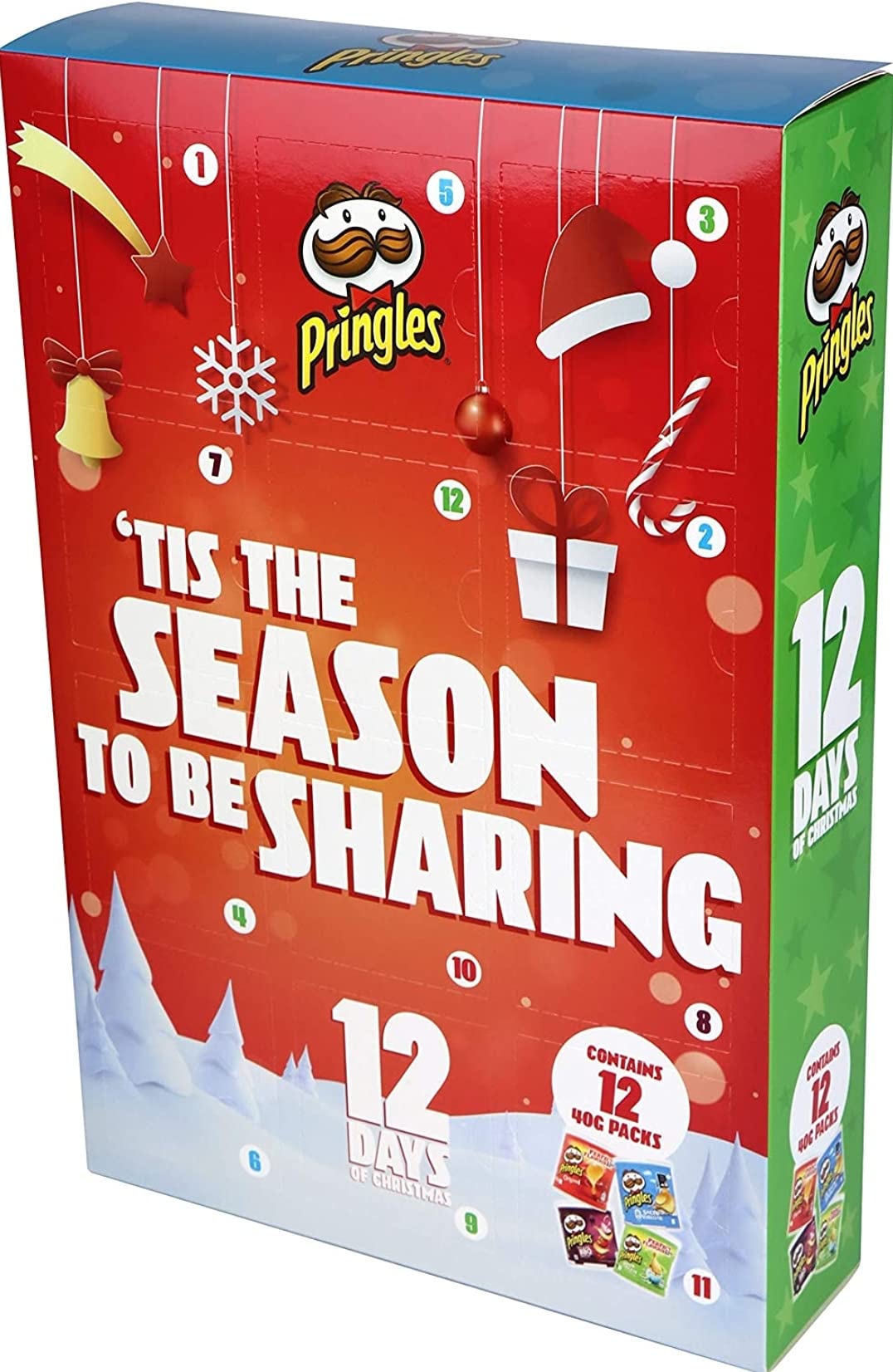 Soolar Pringles Advent Calendar with a Free Christmas Greeting Card- Merry Pringles 12 Days of Christmas Advent Calendar 2021- Christmas Family Fun, Red