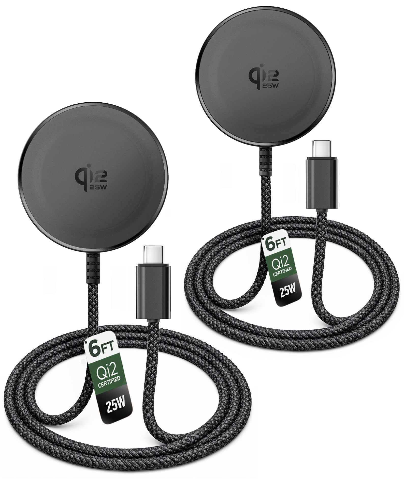 Galvanox Qi2.2 Certified 25W Magnetic Wireless Charger for Samsung (2-Pack), Fast Charging 2.0 for Galaxy S25, S26 Ultra, Android and iPhone Models, Compatible with MagSafe, Black (6Ft)