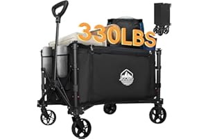 JIGOBING Collapsible Wagon, Portable Folding Wagon Cart with Wheels Foldable, Heavy Duty Beach Wagon Outdoor Utility Cart with Dual Side Zipper, Cup Holders for Grocery Camping Garden Sports