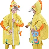 Fewlby Toddler Rain Wear Children Boys Girls Raincoat kids poncho Waterproof Hoodie Cute Cartoon Rain Jacket 6-10years L Size