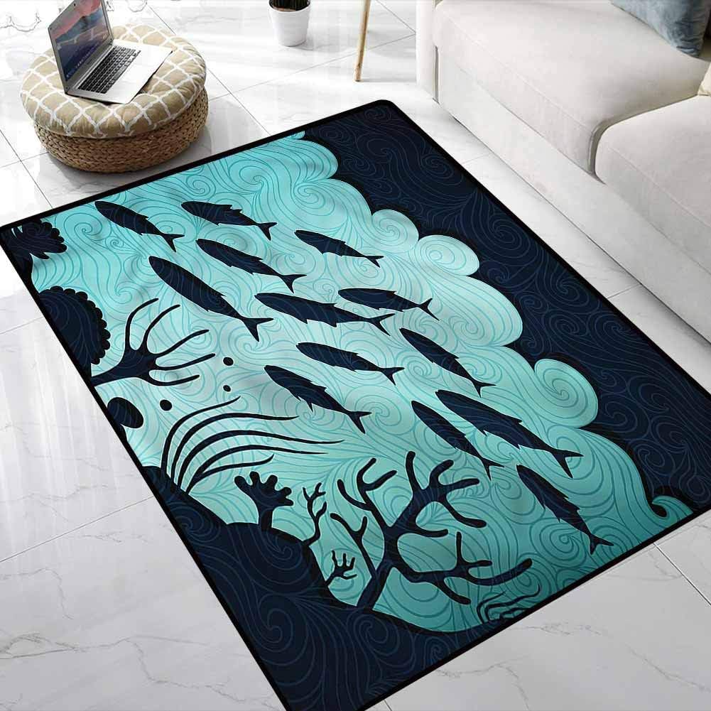 Area Rug Fish,Flock of Fish Corals Reefs Bedroom Entrance Hallway Carpet Decorative Footcloth/Floor Cover/Play Mat 4 x 4 Feet
