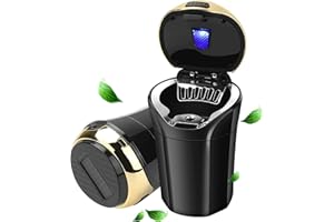 Ashtray for Car, Portable Car Ashtray with Lid, Smokeless Ashtray Detachable Car Cigarette Ashtray with Blue LED Light, Solar