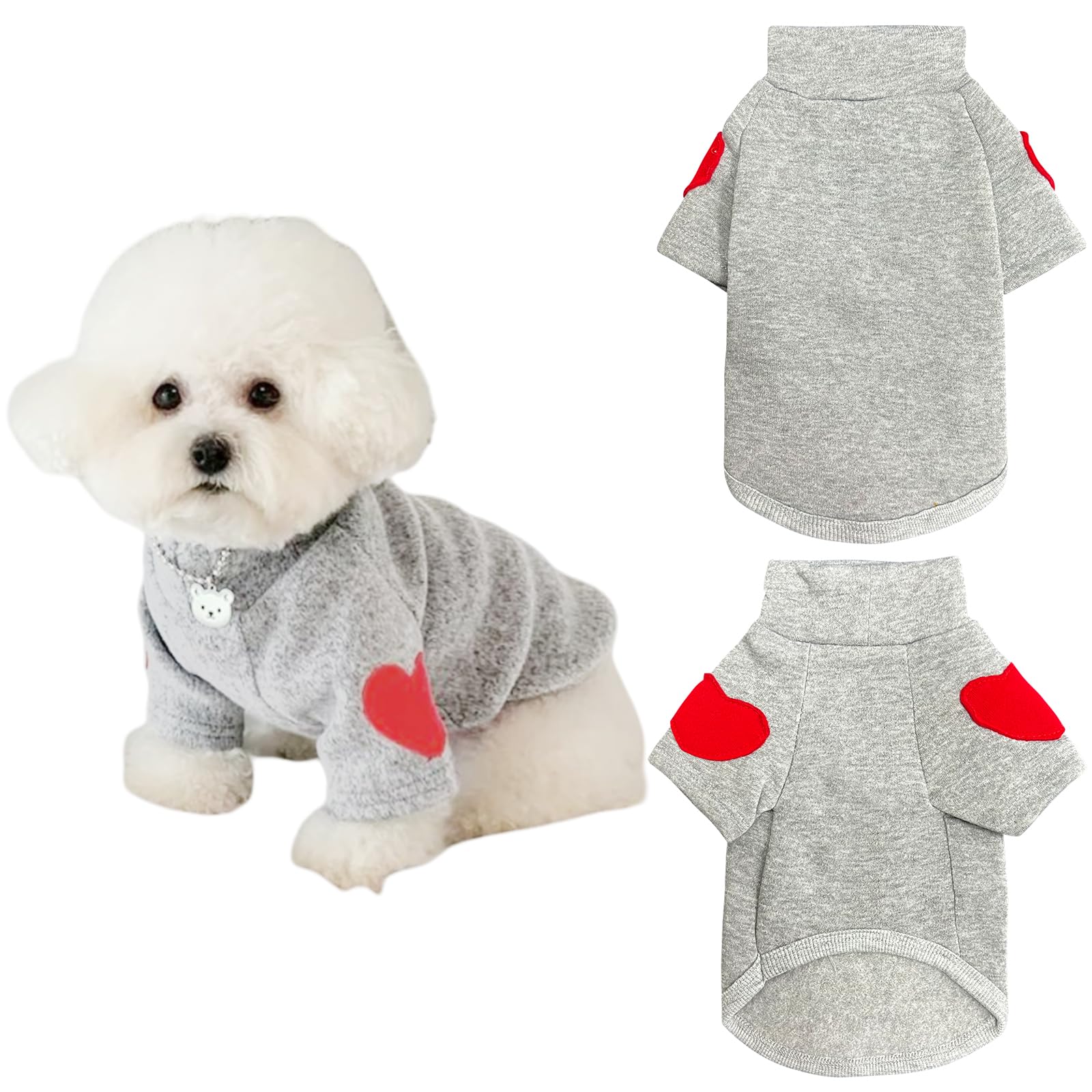 Winmany Small Medium Dogs Clothes Pet Heart Patch Turtleneck Sweatshirt Cat Puppy Spring Fall Winter Sweater Coat (Grey, XL)