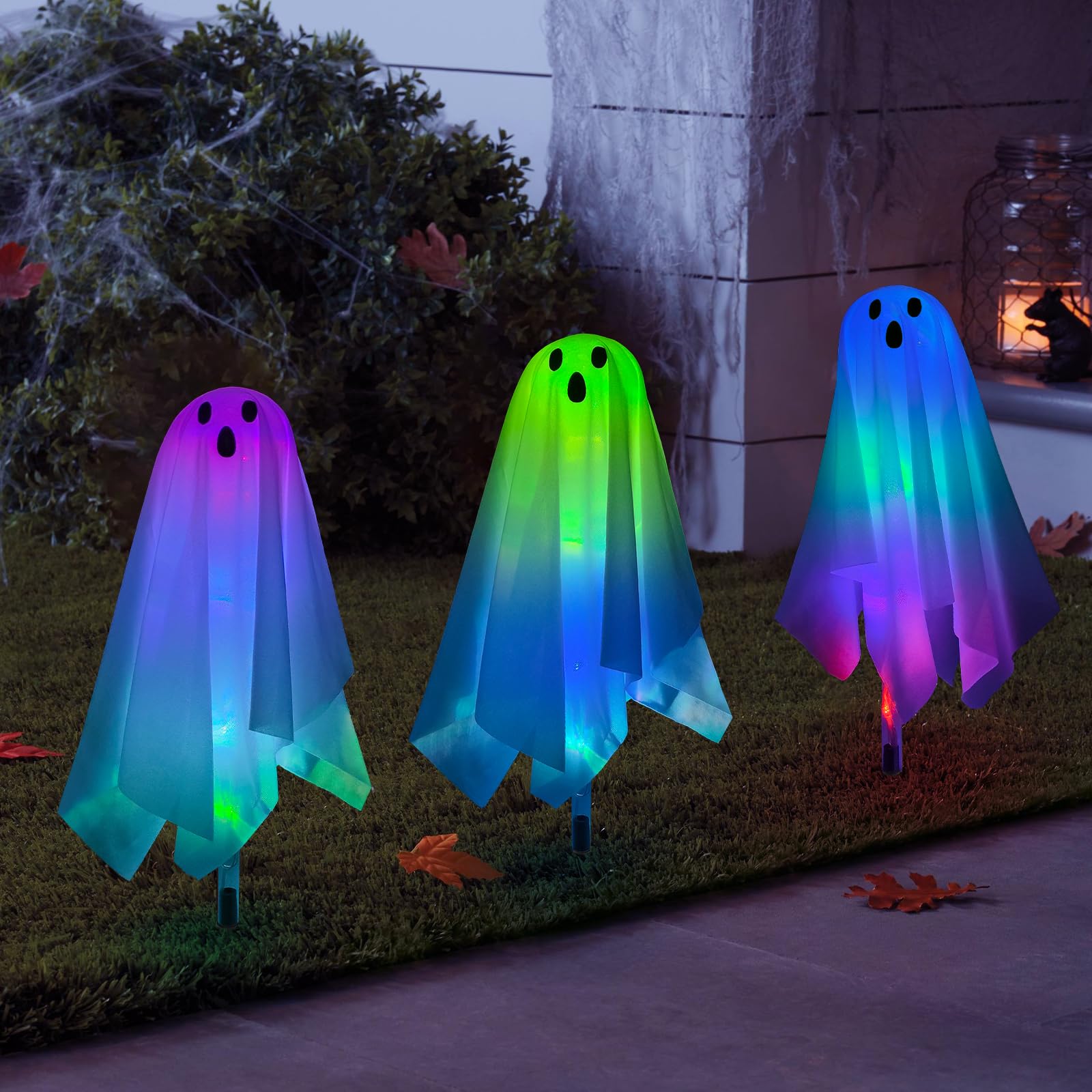 Photo 1 of ***CORRECT ITEM****BAYN Halloween Ghost Pathway Stake Lights, 3 Packs White Cloth Ghost Decor with 15 Color Changing LEDs Pathway Markers Best for Outdoor, Porch, Yard, Halloween Holiday Decoration
