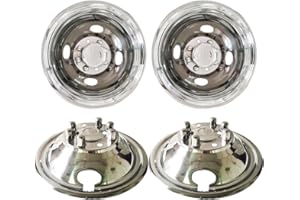 Kucaruce 16" Polished Stainless Steel Dually Wheel Simulators,4pcs Durable Bolt On 8 Lug 4 Hand Hole Wheel Cover Hubcaps fit for 74-98 F350 92-23 E350 96-03/15-19 E450