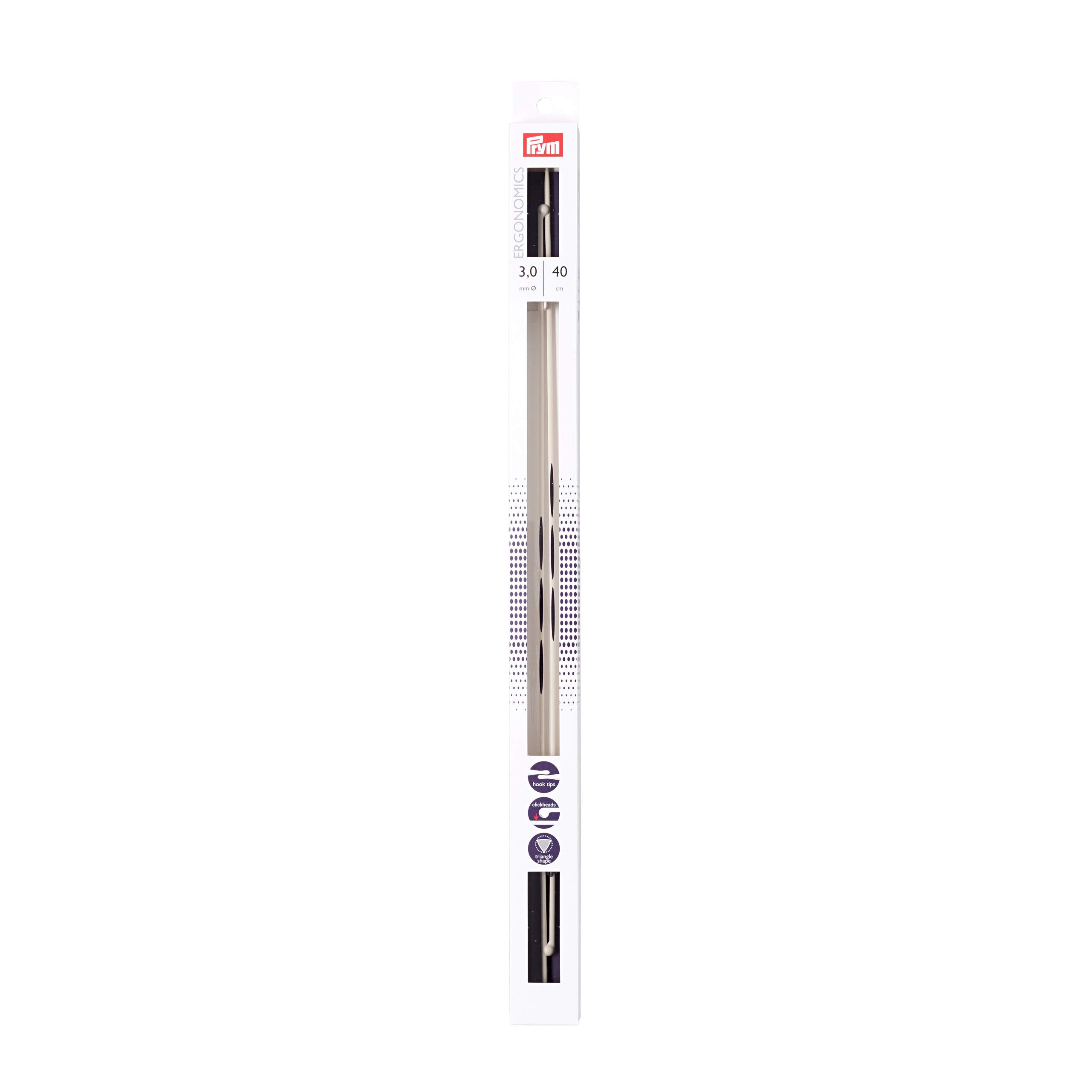 Prym Single-Point Ergonomic Knitting Pins/Needles, Plastic, 3 mm, 40 cm Length, 1-Pair