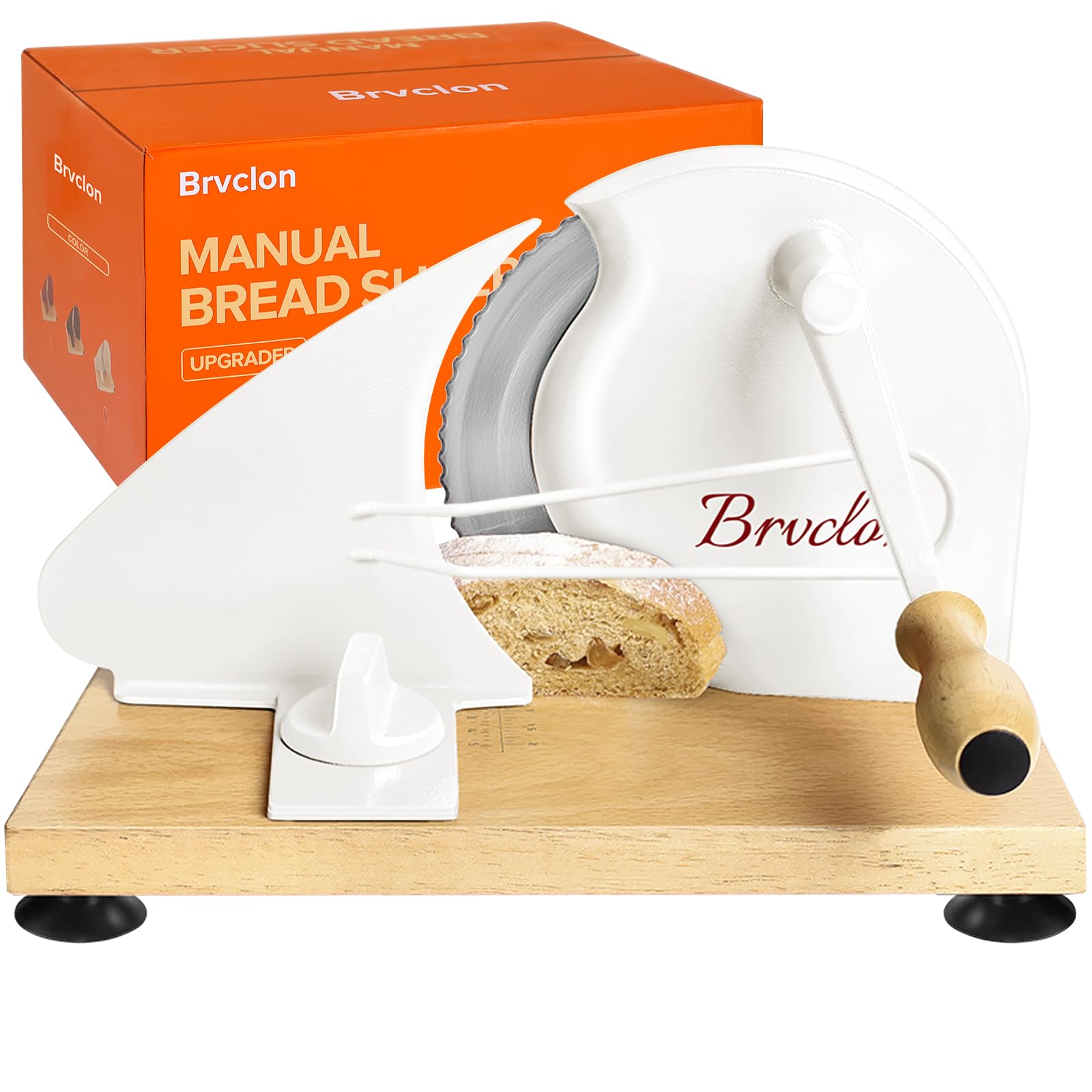 Manual Bread Slicer for Homemade Sourdough Bread, Adjustable Thickness&Evenly Slicing, Hand Crank Bread Slicer with Scale Line and Suction Cup, Serrated Blade Design, Patent:USD105861 (White) Image