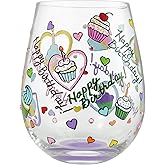 Enesco 6006946 Designs by Lolita Birthday Cupcakes Hand-Painted Artisan Stemless Wine Glass, 20 Ounce, Multicolor