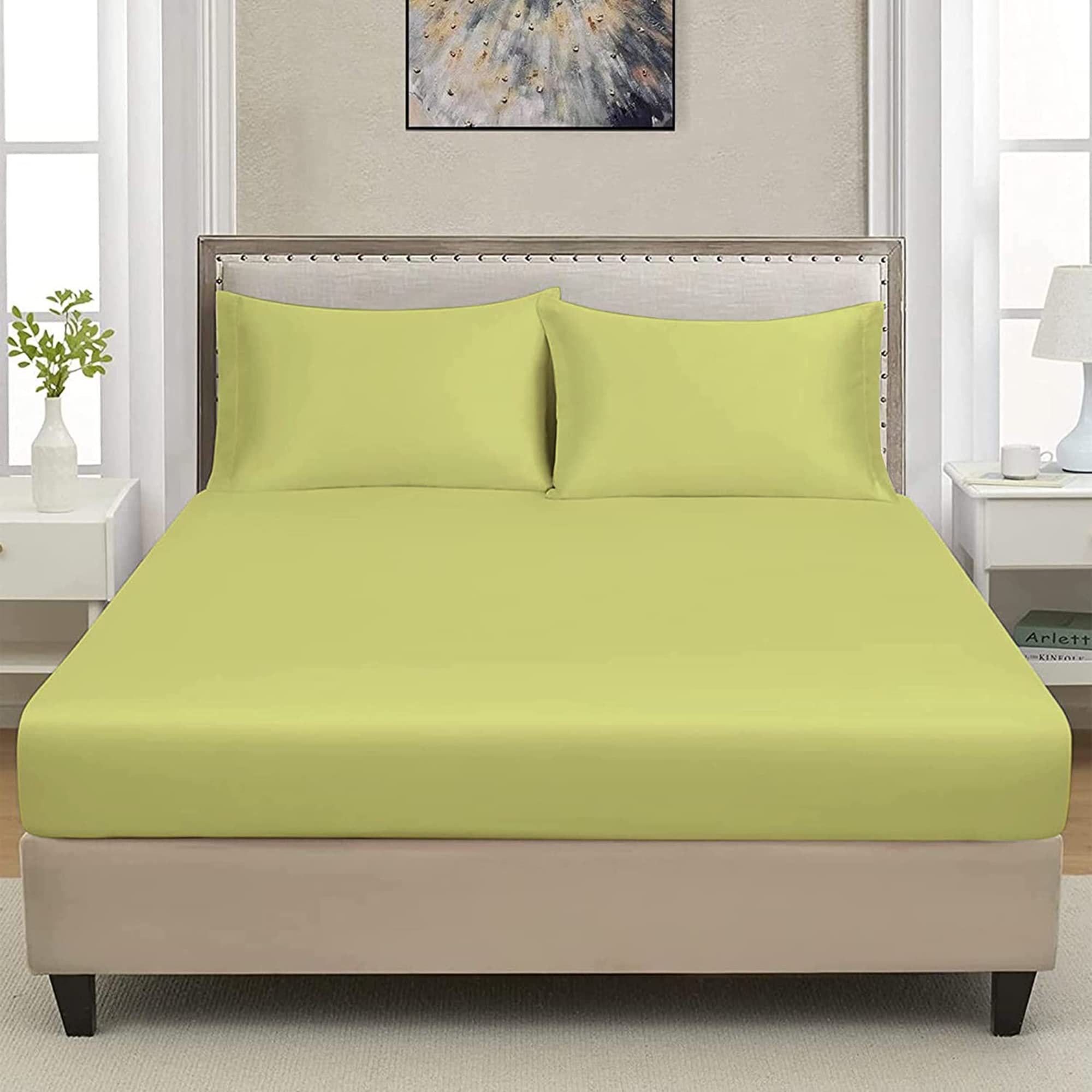 Extra Deep Luxuary Fitted Sheet 25cm Mattress Sheets 50% Cotton 50% Polyester By JRI® (King, Lime Green) — image 1