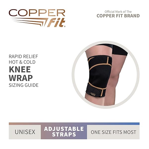 COPPER FIT UNISEX ADULT RAPID RELIEF KNEE WRAP WITH HOLD/COLD THERAPY ABDOMINAL SUPPORT, BLACK, ADJUSTABLE