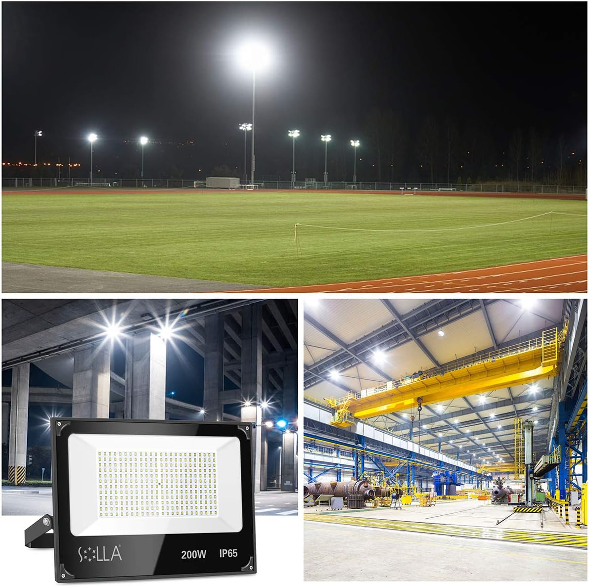 2 Pack SOLLA 200W Led Flood Light, 16000lm 6000K Daylight White Security Light Exterior Flood Lighting, Outdoor Indoor Lighting Fixture Landscape Floodlight Spotlight for Yard, Garden, Garage, Rooftop: Home Improvement