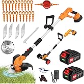 Electric Weed Wacker Eater Cordless String Trimmer Battery Powered, 21V/4000mAh Grass Trimmer Battery Operated Brush Cutter, 3 in 1 Lightweight Weed Trimmer/Lawn Edger/Trimmer Edger for Yard Garden